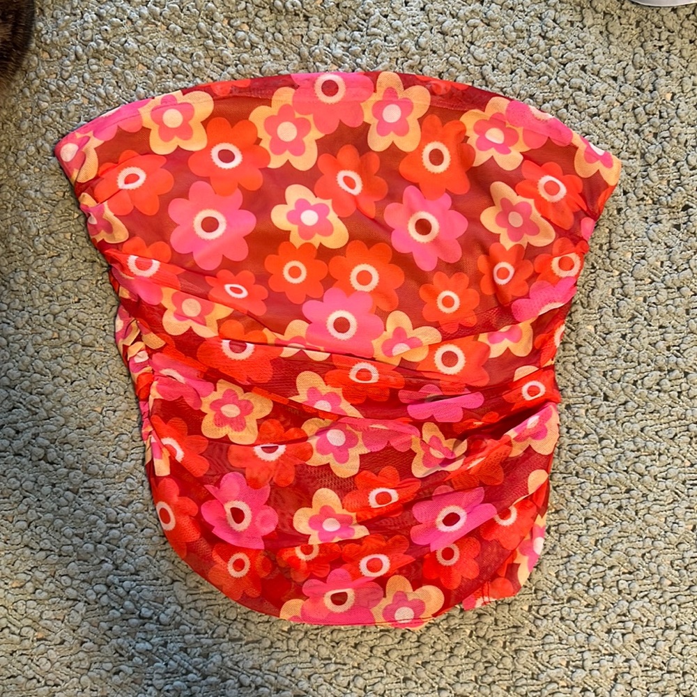 70s-80s print floral strapless top